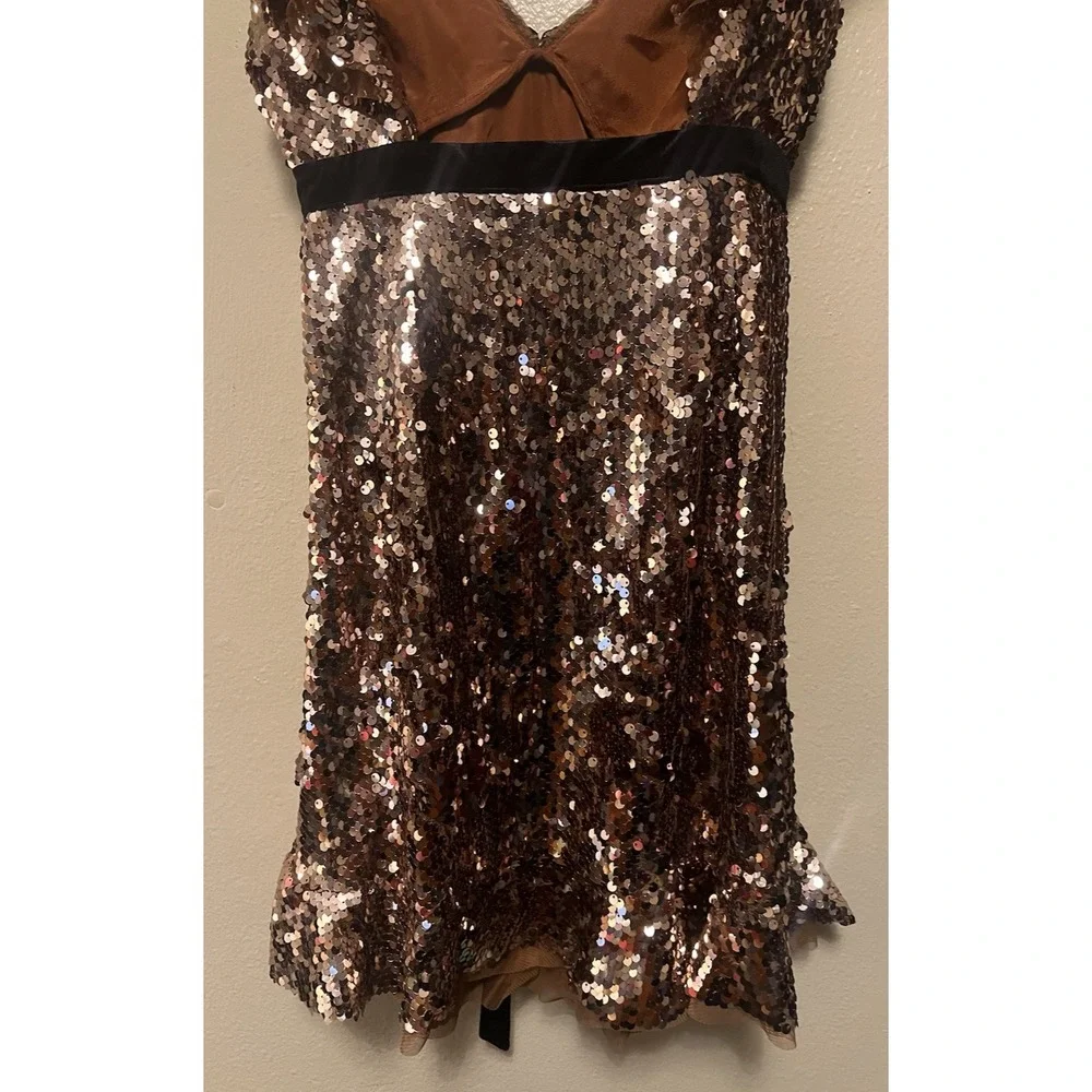 Anthropologie Free People Siren Sequin Mini Dress Lined Cocktail‎ Party Bronze 4